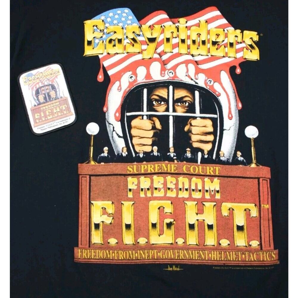 Vintage 1991 Easyriders Shirt XXL 2XL Black Supreme Court Freedom Fight w/ Patch